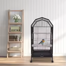 Large Iron Parrot & Parakeet Flight Cage with 5 Doors & Feeding Cups - Image 2