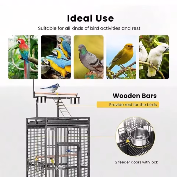 Wrought Iron Large Bird Cage w/ Play Top & Stand for Parrots & Conures - Image 6