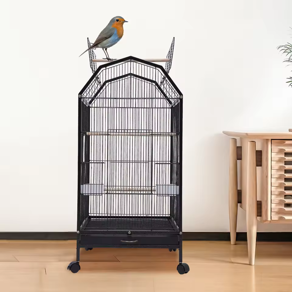 Large Iron Parrot & Parakeet Flight Cage with 5 Doors & Feeding Cups