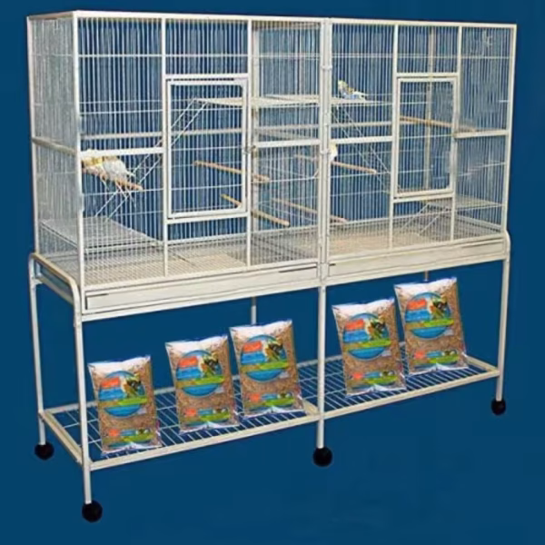 Large Double Divider Parrot Breeder Flight Cage with Nest & Feeder Doors