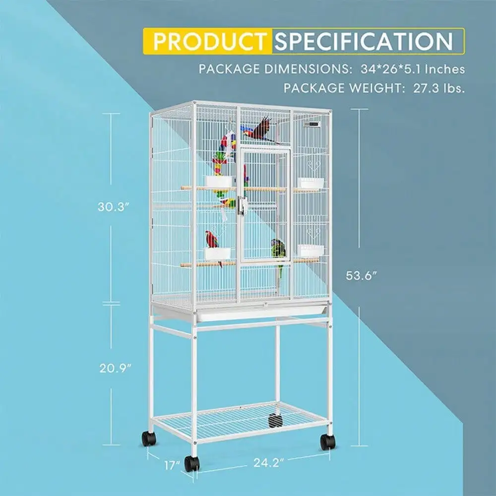 54" Wrought Iron Large Bird Cage with Stand for Parrots & Conures - Image 3