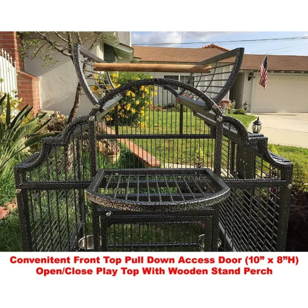 Large Wrought Iron Dome Play Top Bird Cage with Front & Pull-Down Doors - Image 3