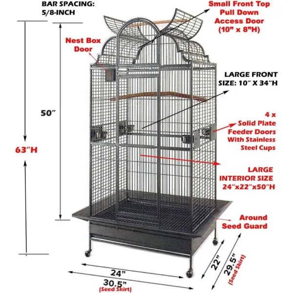 Large Wrought Iron Dome Play Top Bird Cage with Front & Pull-Down Doors - Image 2