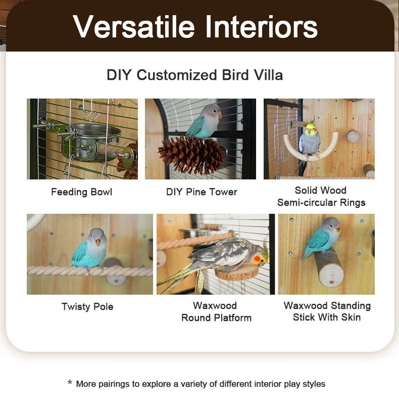 Natural Wooden Iron Parrot Villa Cage – Removable & DIY Large Bird Breeding Cage - Image 4