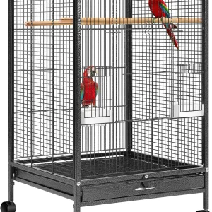 30" Wrought Iron Bird Cage with Stand for Conures & Lovebirds, Black