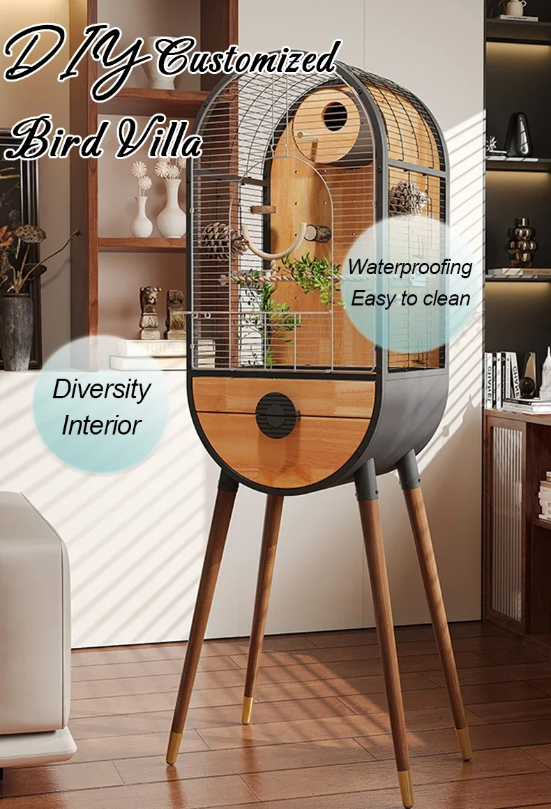 Natural Wooden Iron Parrot Villa Cage – Removable & DIY Large Bird Breeding Cage - Image 3