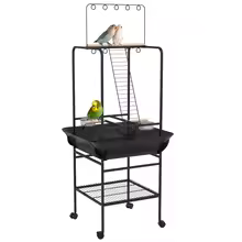 Small Parrot Play Stand – With Wheels, Perches, Bowls, Tray & Toy Hanger