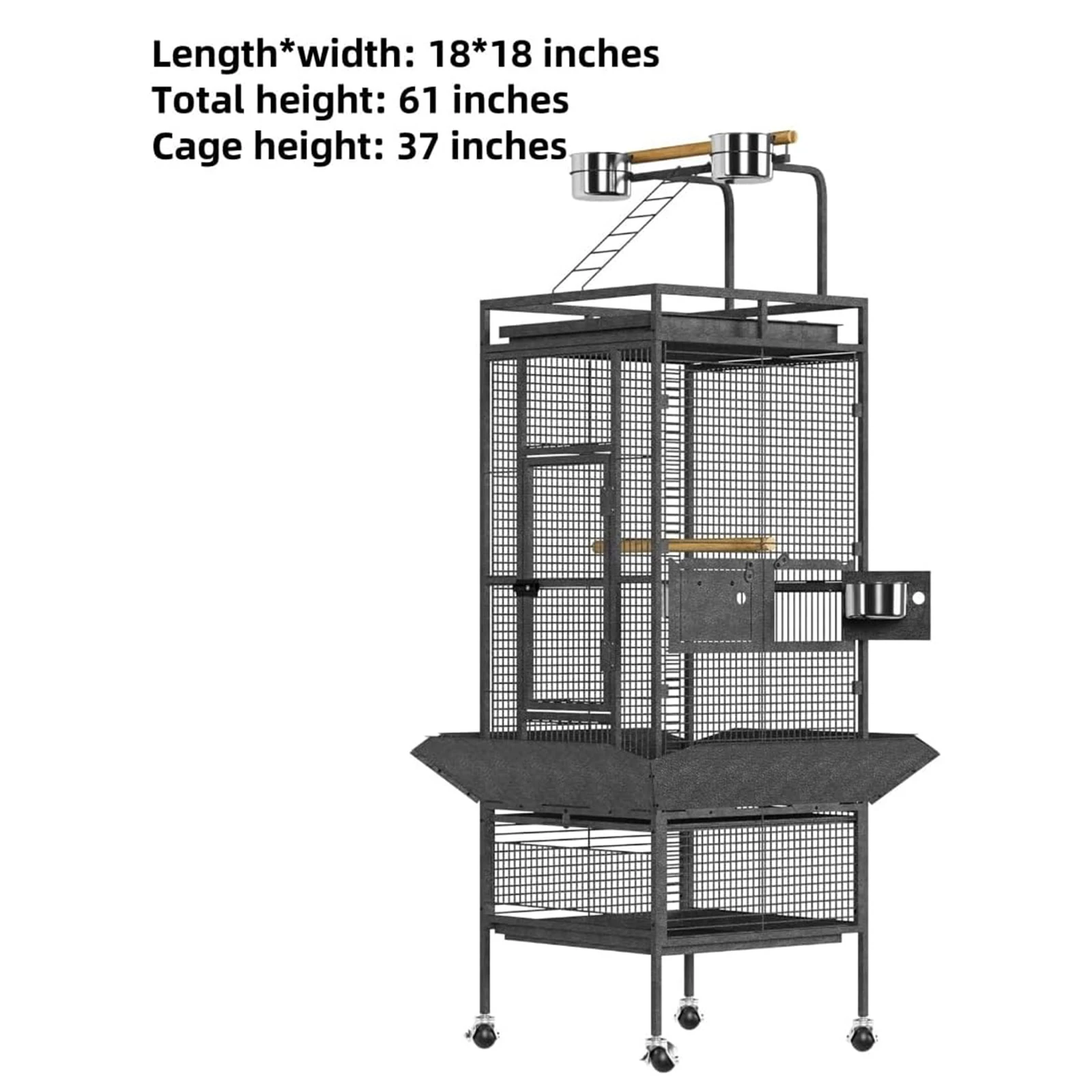 61" Large Steel Bird Cage with Play Top for Parrots & Parakeets - Image 3