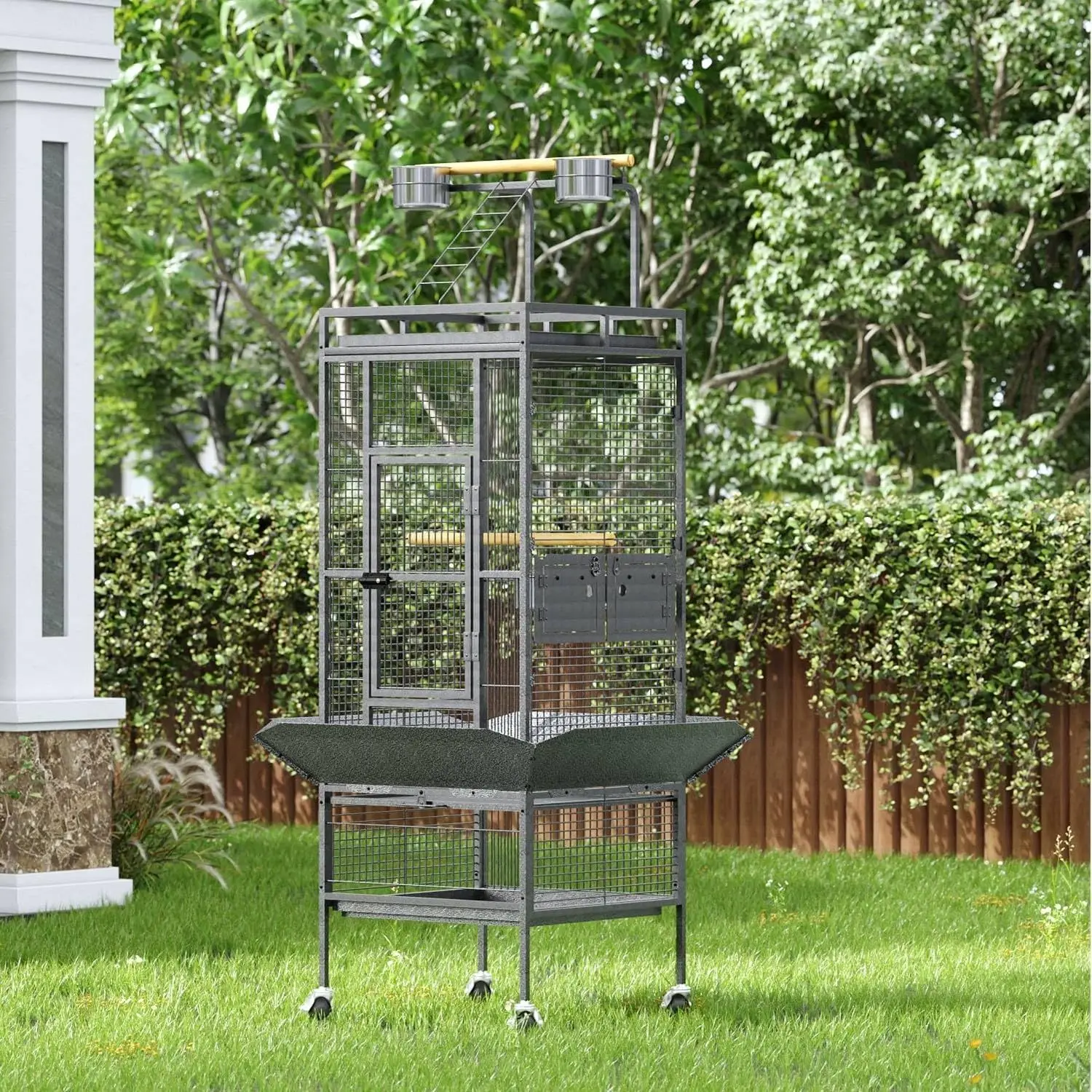 61" Large Steel Bird Cage with Play Top for Parrots & Parakeets - Image 2