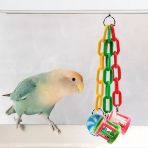 Plastic Bird Chew Toy – Hanging Swing with Bell (Random Color)