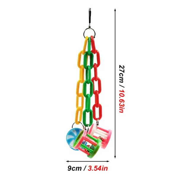 Plastic Bird Chew Toy – Hanging Swing with Bell (Random Color) - Image 2