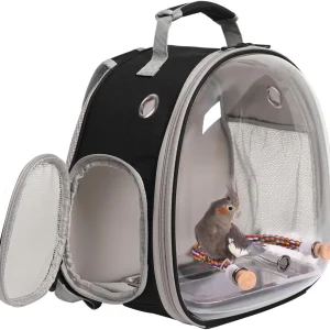 Small Bird Travel Backpack Carrier with Perch & Metal Tray