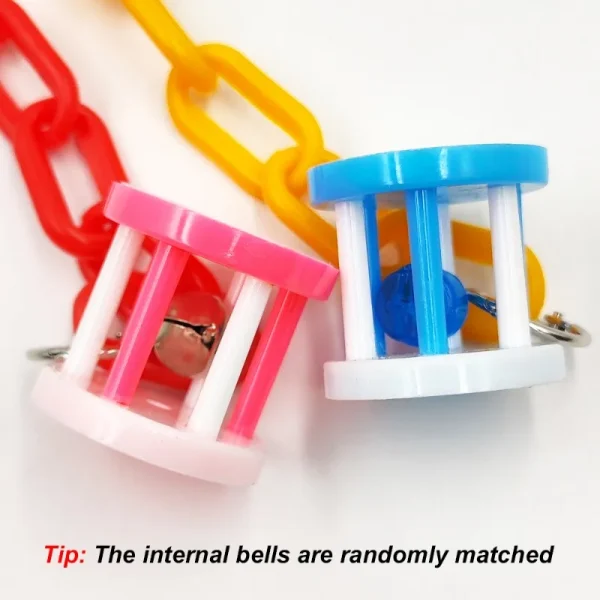 Plastic Bird Chew Toy – Hanging Swing with Bell (Random Color) - Image 3